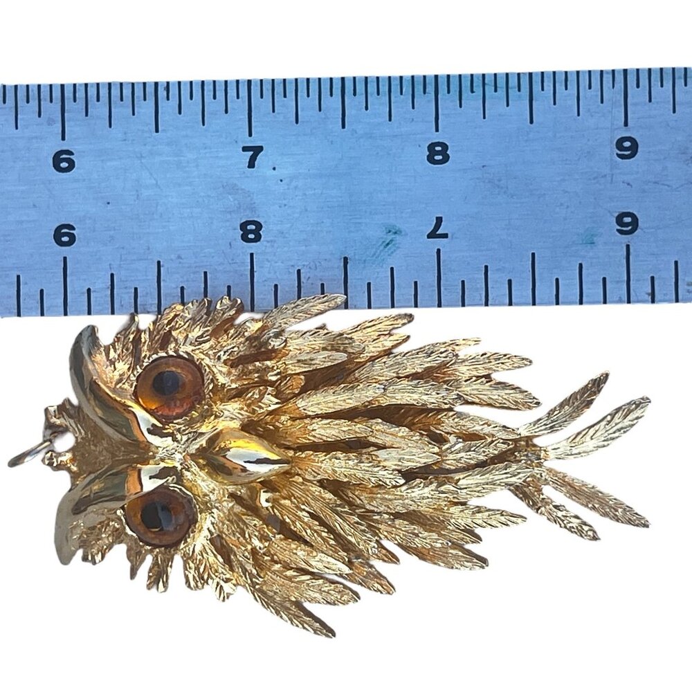 Vintage Gold-Tone Articulated Owl Pendant With Amber Colored Eyes 3.25 Inches No - Picture 5 of 5